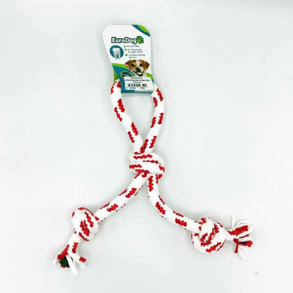 EuroDog Diş İpi Halka Üç Düğüm Kırmızı Beyaz 30 cm ürün görseli