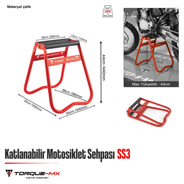 Torque-MX Katlanabilir Motosiklet Sehpası SS3 Kırmızı - Resim 5