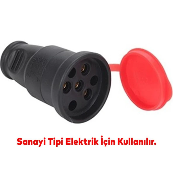 Trifaze Kauçuklu Kablo Sağlam Bahçe Dış Mekan Korunaklı Su Geçirmez Siyah Kapaklı Dişi Fiş Tek 16A - 3
