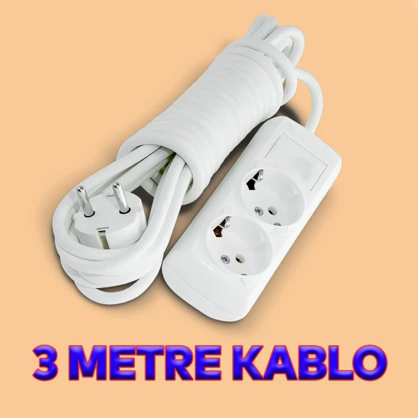 Topraklı Grup Priz Fiş Çoğaltıcı 3 Metre Çoklu Kablolu 2li Asmalı Uzatma Kablosu Anahtarsız - 2