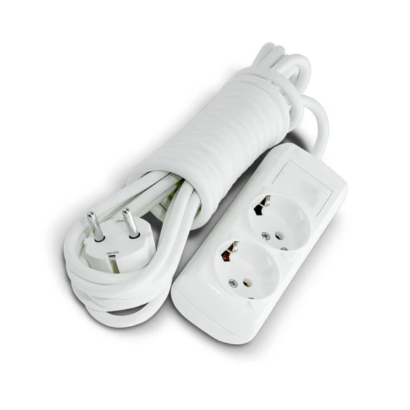 Topraklı Grup Priz Fiş Çoğaltıcı 3 Metre Çoklu Kablolu 2li Asmalı Uzatma Kablosu Anahtarsız - 3
