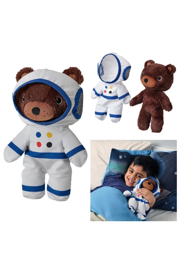 AFTONSPARV 28 Cm Çıkarılabilir Astronot Giysili Ayı Yumuşak Peluş Oyuncak MeridyenDukkan 28 cm