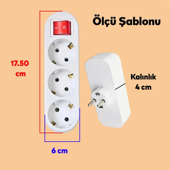 Anahtarlı Düğmeli 3lü Grup Priz Fiş Priz Topraklı Çoklu Çoğaltıcı Kablosuz - 2