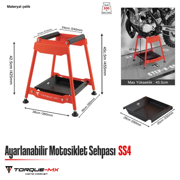 Torque-MX Ayarlanabilir Motosiklet Sehpası SS4 Kırmızı - Resim 5