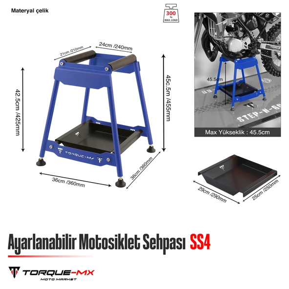 Torque-MX Ayarlanabilir Motosiklet Sehpası SS4 Lacivert - Resim 5