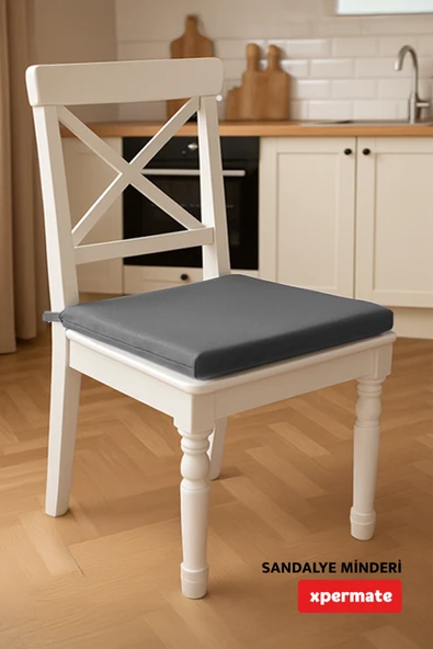 XPERMATE 2'li Sandalye Minderi Su İtici Kumaş 40x40 cm Sünger Sandalye Minderi Bağcıklı Antrasit - 5