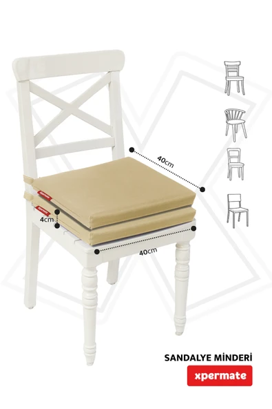 XPERMATE 2'li Sandalye Minderi Su İtici Kumaş 40x40 cm Sünger Sandalye Minderi Bağcıklı Bej - Resim 5