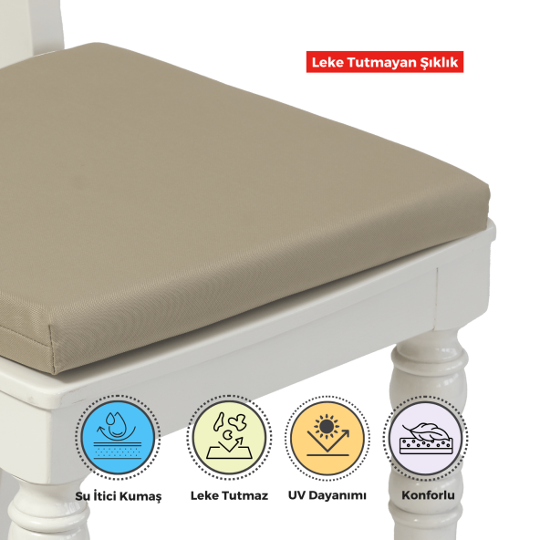 XPERMATE 2'li Sandalye Minderi Su İtici Kumaş 40x40 cm Sünger Sandalye Minderi Bağcıklı Bej