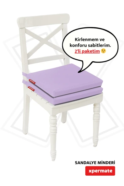 XPERMATE 2'li Sandalye Minderi Su İtici Kumaş 40x40 cm Sünger Sandalye Minderi Bağcıklı Lila ürün görseli 1