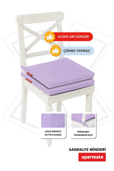 XPERMATE 2'li Sandalye Minderi Su İtici Kumaş 40x40 cm Sünger Sandalye Minderi Bağcıklı Lila - Resim 2