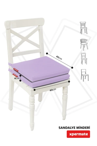 XPERMATE 2'li Sandalye Minderi Su İtici Kumaş 40x40 cm Sünger Sandalye Minderi Bağcıklı Lila - Resim 4