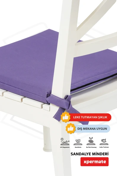 XPERMATE 2'li Sandalye Minderi Su İtici Kumaş 40x40 cm Sünger Sandalye Minderi Bağcıklı Mor - 3