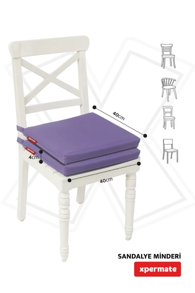 XPERMATE 2'li Sandalye Minderi Su İtici Kumaş 40x40 cm Sünger Sandalye Minderi Bağcıklı Mor - 4