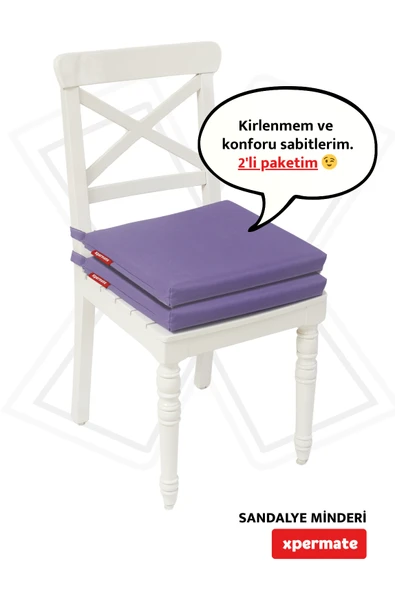 XPERMATE 2'li Sandalye Minderi Su İtici Kumaş 40x40 cm Sünger Sandalye Minderi Bağcıklı Mor - 1