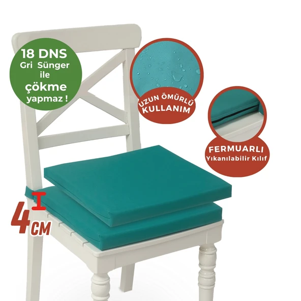 XPERMATE 2'li Sandalye Minderi Su İtici Kumaş 40x40 cm Sünger Sandalye Minderi Bağcıklı Turkuaz