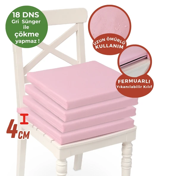XPERMATE 2'li Sandalye Minderi Su İtici Kumaş 40x40 cm Sünger Sandalye Minderi Bağcıklı Pembe - 4