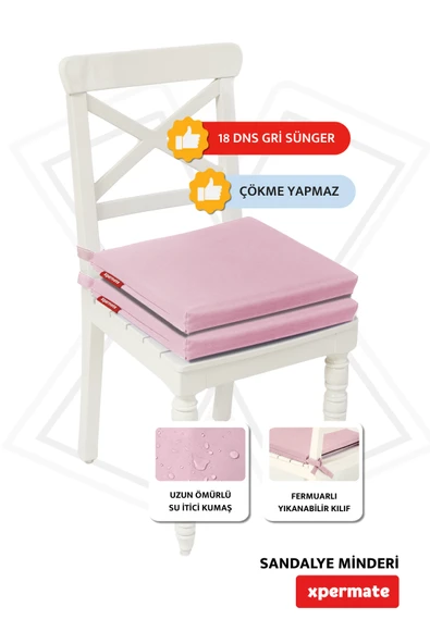 XPERMATE 2'li Sandalye Minderi Su İtici Kumaş 40x40 cm Sünger Sandalye Minderi Bağcıklı Pembe - 2