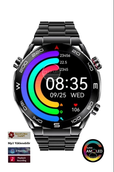 Smart Watch Pro D4 Amoled Akıllı Saat 2x Kordon Metal ve Deri 1.43inc Full HD Amoled Ekran Sesli Arama Bildirim