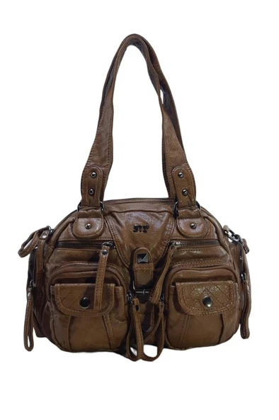 Y.S.Deri Kadın Omuz Çantası Vegan Deri Çok Cepli Çapraz Askılı Bayan Çantası 30 Cm - Resim 5