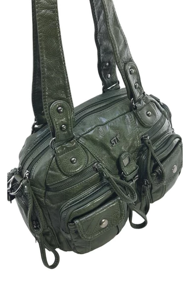 Y.S.Deri Kadın Omuz Çantası Vegan Deri Çok Cepli Çapraz Askılı Bayan Çantası 30 Cm - Resim 10