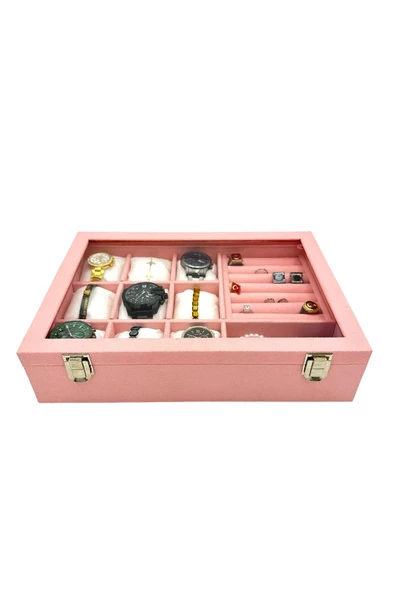 Saat Bileklik Ve Takı Kutusu Pembe Süet - 2