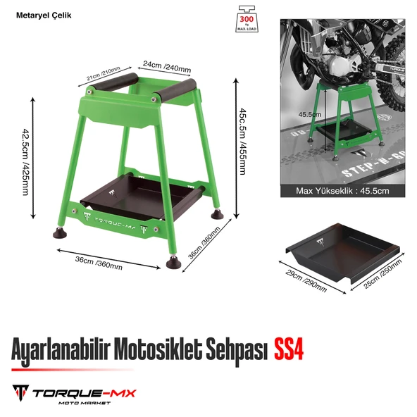 Torque-MX Ayarlanabilir Motosiklet Sehpası SS4 Yeşil - 5