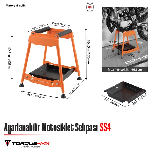 Torque-MX Ayarlanabilir Motosiklet Sehpası SS4 Turuncu - Resim 5