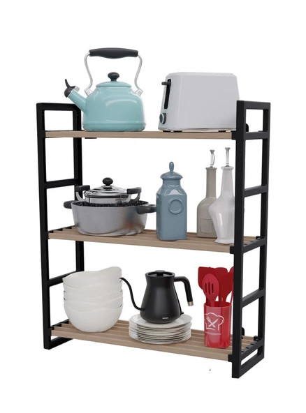 3 Katı Siyah Kitaplık & Ayakkabılık, Banyo, Mutfak, Oyuncak Dolabı Raf SW-5003 - 5