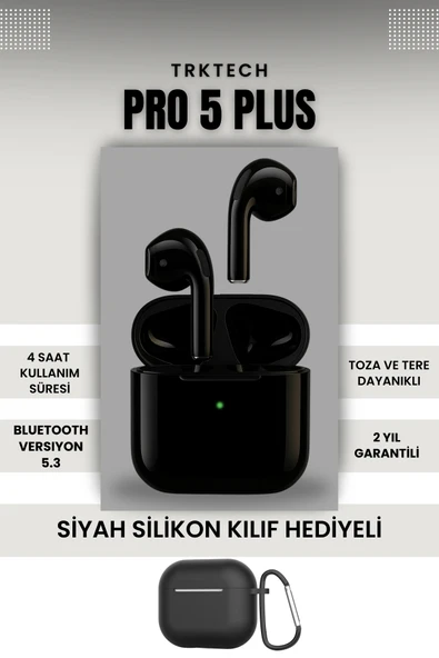 TrkTech Kılıf Hediyeli Siyah Pro 5 Plus Premium A Kalite Bluetooth Sürüm 5.3 Bluetooth Kulaklık ürün görseli 1