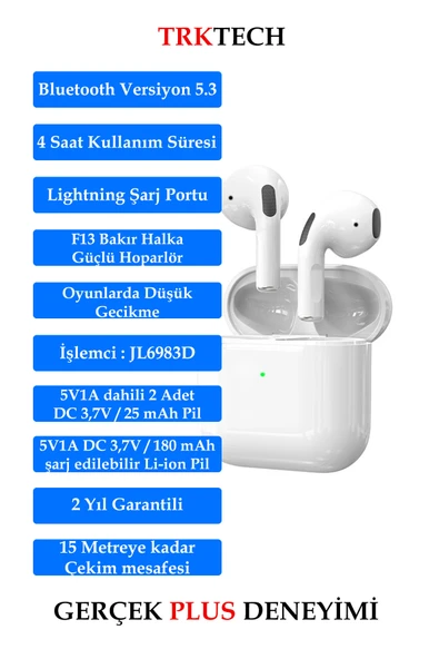 TrkTech Pro 5 Plus Premium A Kalite Bluetooth Sürüm 5.3 Kılıf Hediyeli Bluetooth Kulaklık - 2