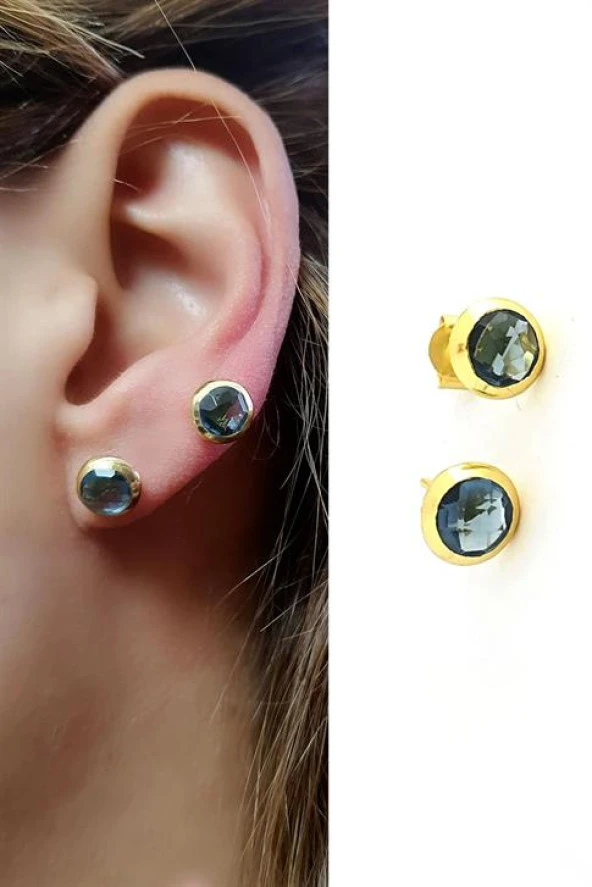 Aquamarin Taşlı 925Ayar Gümüş Üzerine Altın Kaplama Tasarım Doğal Taş Küpe ürün görseli