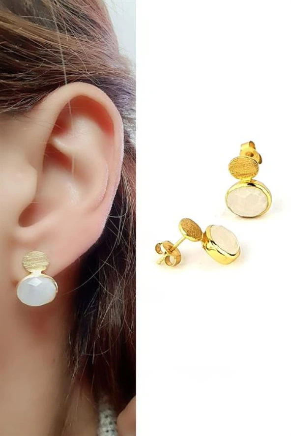 Aytaşlı 925Ayar Gümüş Üzerine Altın Kaplama Tasarım Doğal Taş Küpe ürün görseli