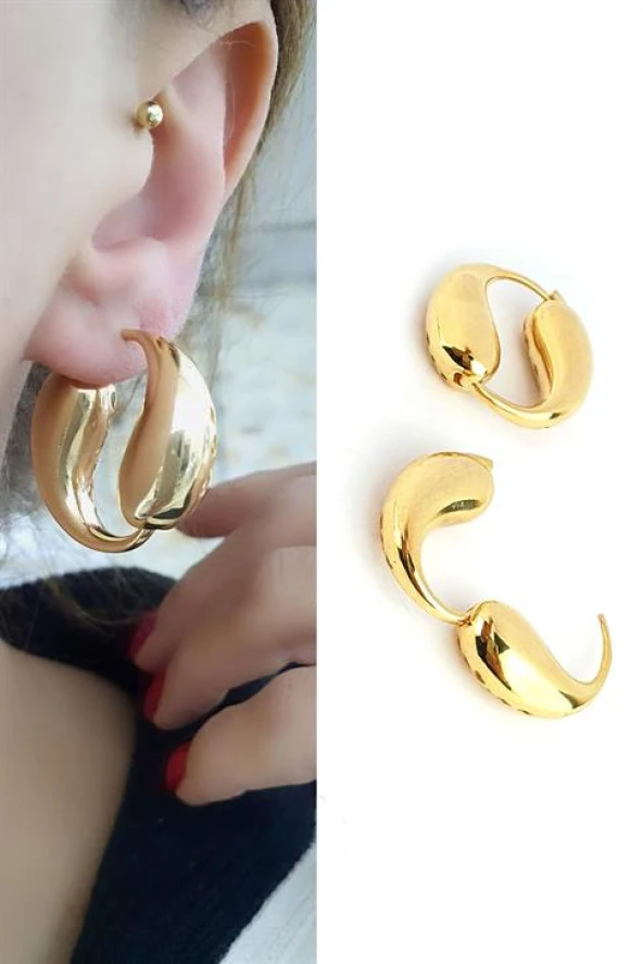 925Ayar Gümüş Üzerine Altın Kaplama Tasarım Bombeli Tarz Küpe ürün görseli