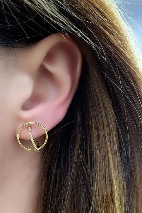 925Ayar Gümüş Üzerine Altın Kaplama Tasarım İtalyan Trend Küpe ürün görseli