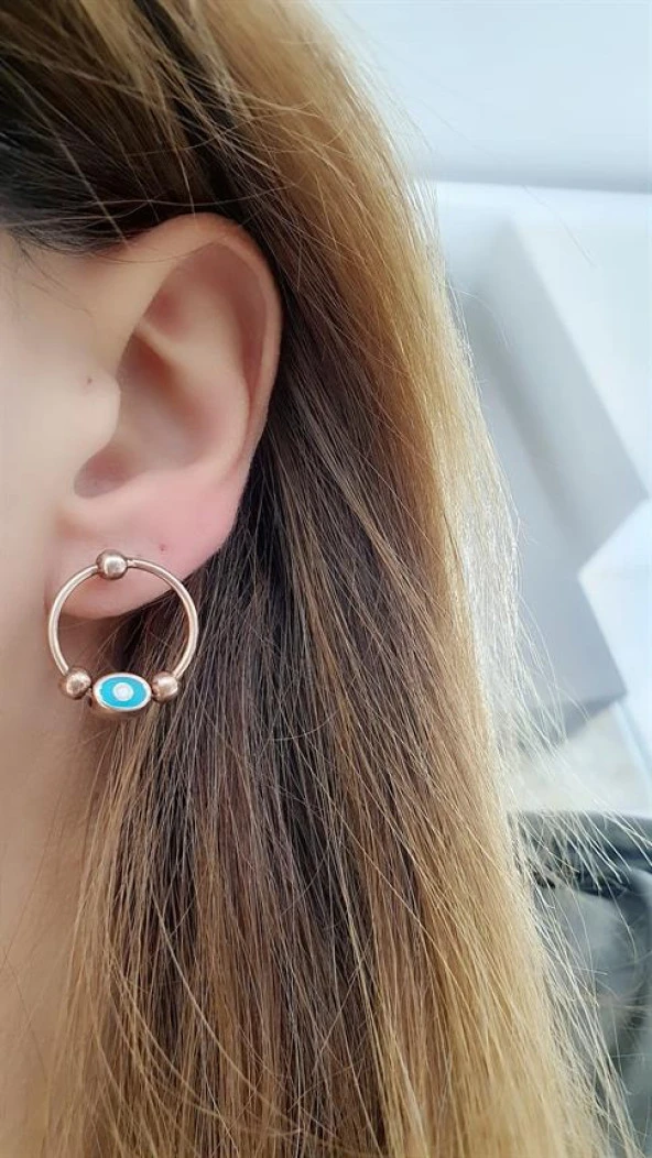 Mineli Nazar Boncuklu 925Ayar Gümüş Üzerine Rose Altın Kaplama Trend Küpe ürün görseli