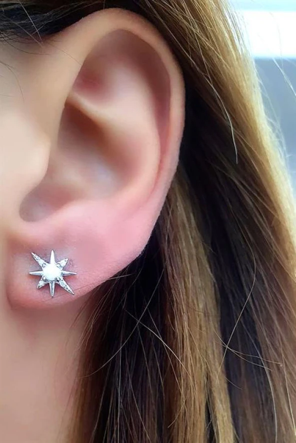 Opal Taşlı 925Ayar Gümüş Tasarım Kutup Yıldızı Küpe ürün görseli