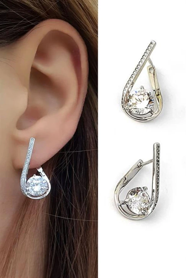 Pırlanta Parlaklığında Zirkon Taşlı 925Ayar Gümüş İtalyan Tasarımı Spiral Halka Küpe ürün görseli