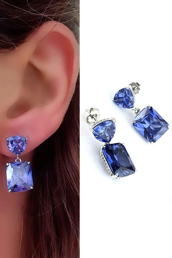 Ametist Taşlı Zirkon Taş Detaylı 925 Ayar Gümüş Lüx Küpe ürün görseli