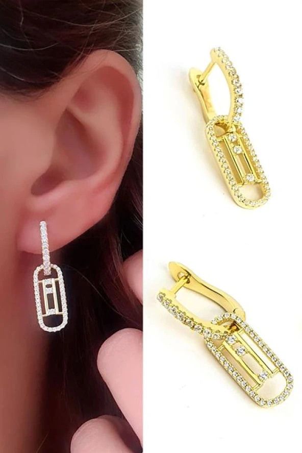 İtalyan Tasarımı 925Ayar Gümüş Üzerine Altın Kaplama İtalyan Tasarımı Trend Küpe ürün görseli