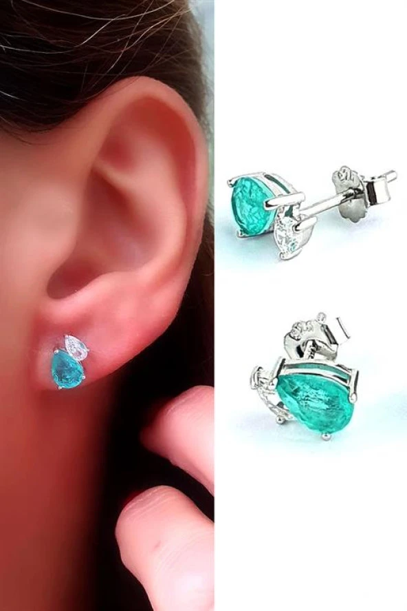 Pariaba Taşlı 925Ayar Gümüş Minimal Damla Küpe ürün görseli