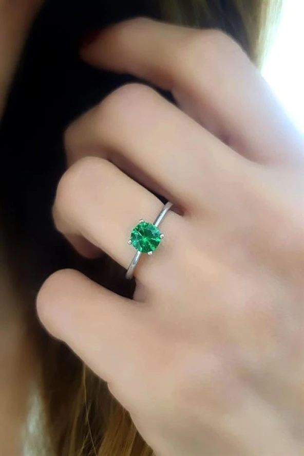 Sky Diamond Green Creative Rubies 925Ayar Gümüş Tek Taş Yüzük ürün görseli