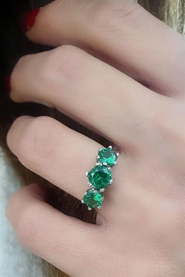 Sky Diamond Green Creative Rubies 925 Ayar Gümüş Tria Yüzük ürün görseli