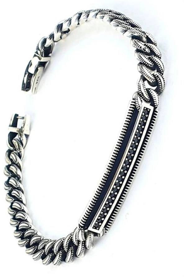 Oniks Taşlı 925Ayar Gümüş Tasarım Erkek Tarz Bileklik ürün görseli