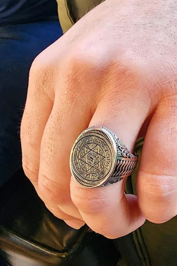 Süleyman Mührü 925Ayar Gümüş Tasarım Erkek Yüzük ürün görseli