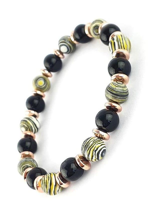 Oniks Hematit Ve Malakit Taşlı El İşi Doğal Taş Bileklik ürün görseli