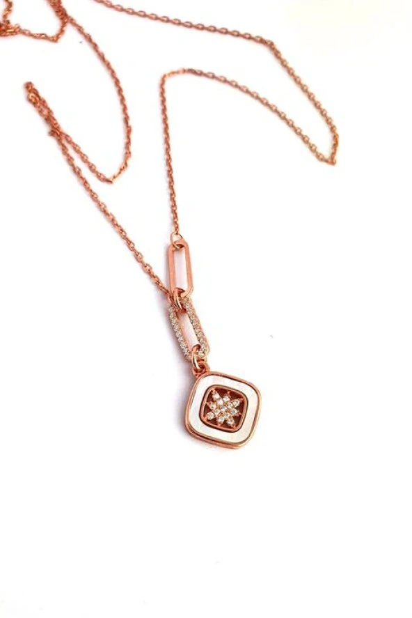 Sedef Taşlı Kutup Yıldızı Figürlü 925Ayar Gümüş Üzerine Rose Altın Kaplama  İtalyan Kolye ürün görseli