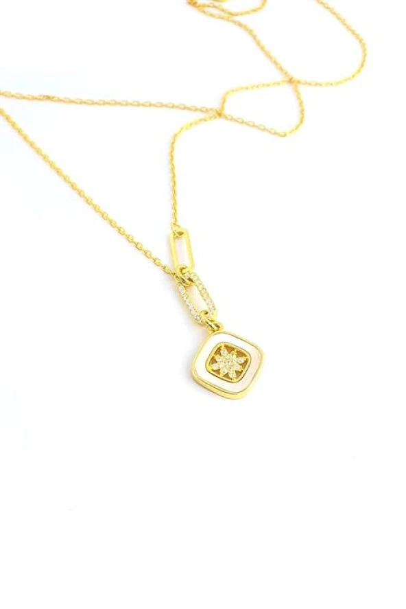 Sedef Taşlı Kutup Yıldızı Figürlü 925Ayar Gümüş Üzerine Altın Kaplama  İtalyan Kolye ürün görseli