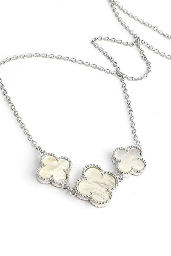 Sedef Taşlı 925 Ayar Gümüş 3 Lü Yonca Kolye ürün görseli