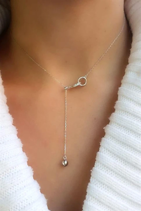 Zirkon Taş Detaylı Sevgi Bağı 925Ayar Gümüş Ayarlanabilir Asansörlü Y Kolye ürün görseli