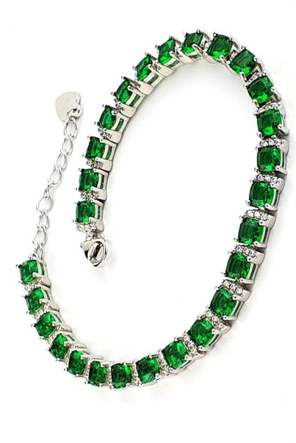 Pırlanta Parlaklığında Yeşil Zirkon Taşlı Su Yolu  Gümüş Bileklik ürün görseli